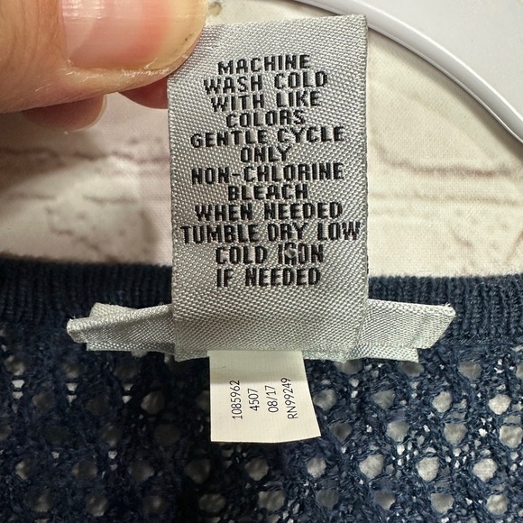 Catherines Cardigan Sweater Size 3X Open Front Half Sleeve Knit Blue striped - Picture 3 of 4